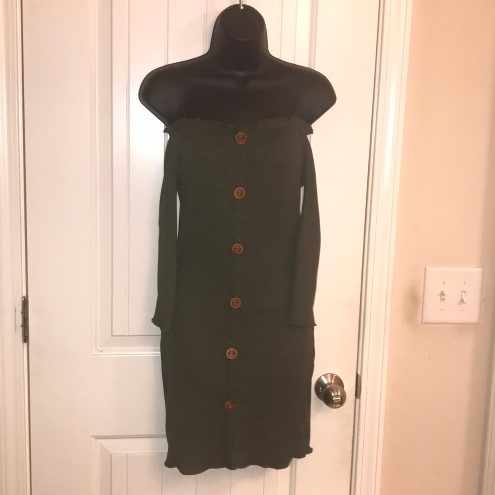 Olive Green Off The Shoulder Dress